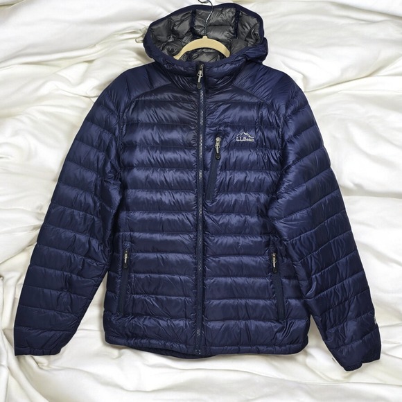 L.L.Bean Ultralight 850 Goose Down Hooded Packable Puffer Jacket Blue Women Med - Picture 1 of 13